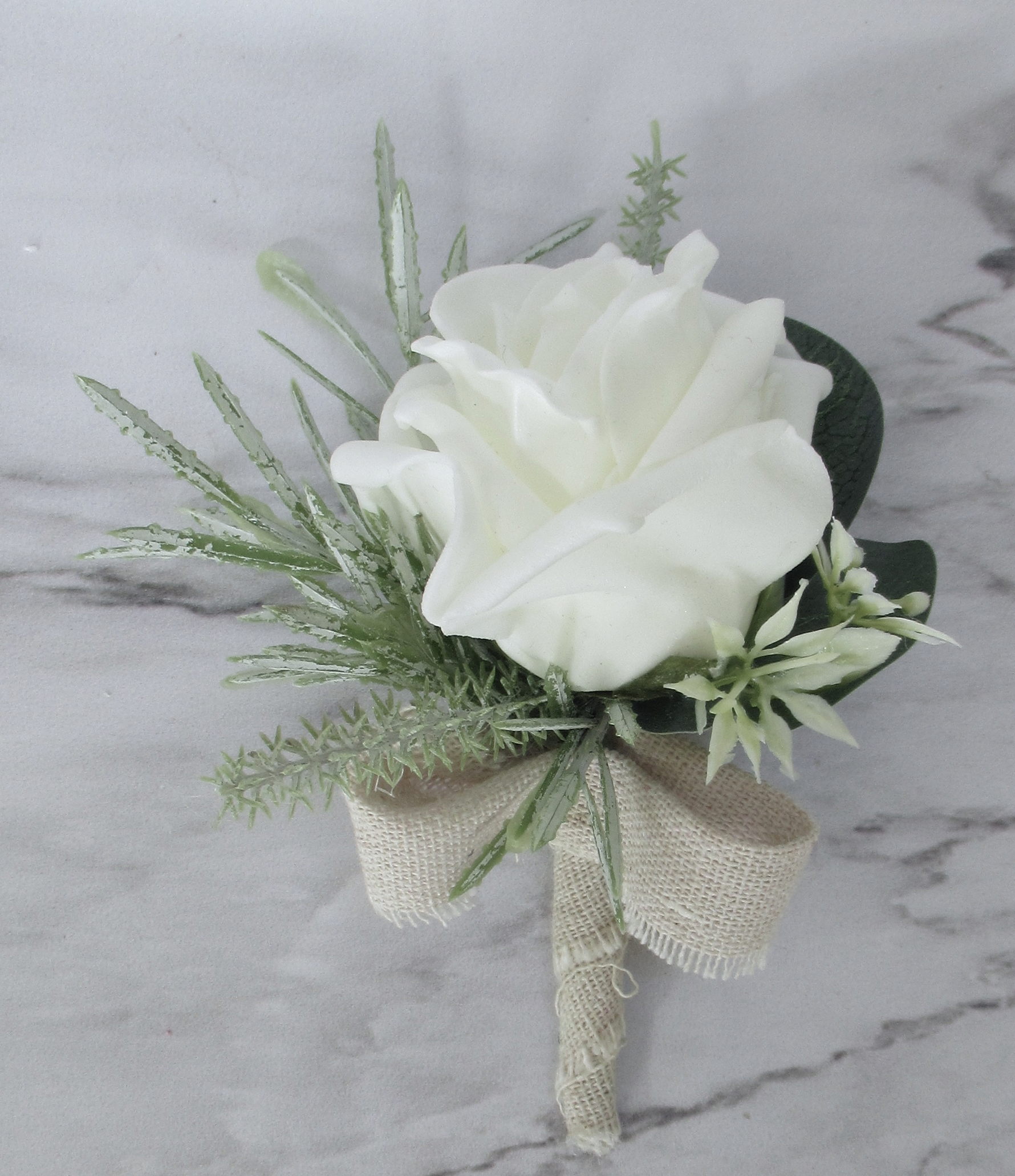 White rose Rustic Designed Buttonhole, rustic wedding buttonholes